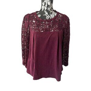 Anthropologie Eri and Ali 3/4 sleeve lace plum top blouse small NWT